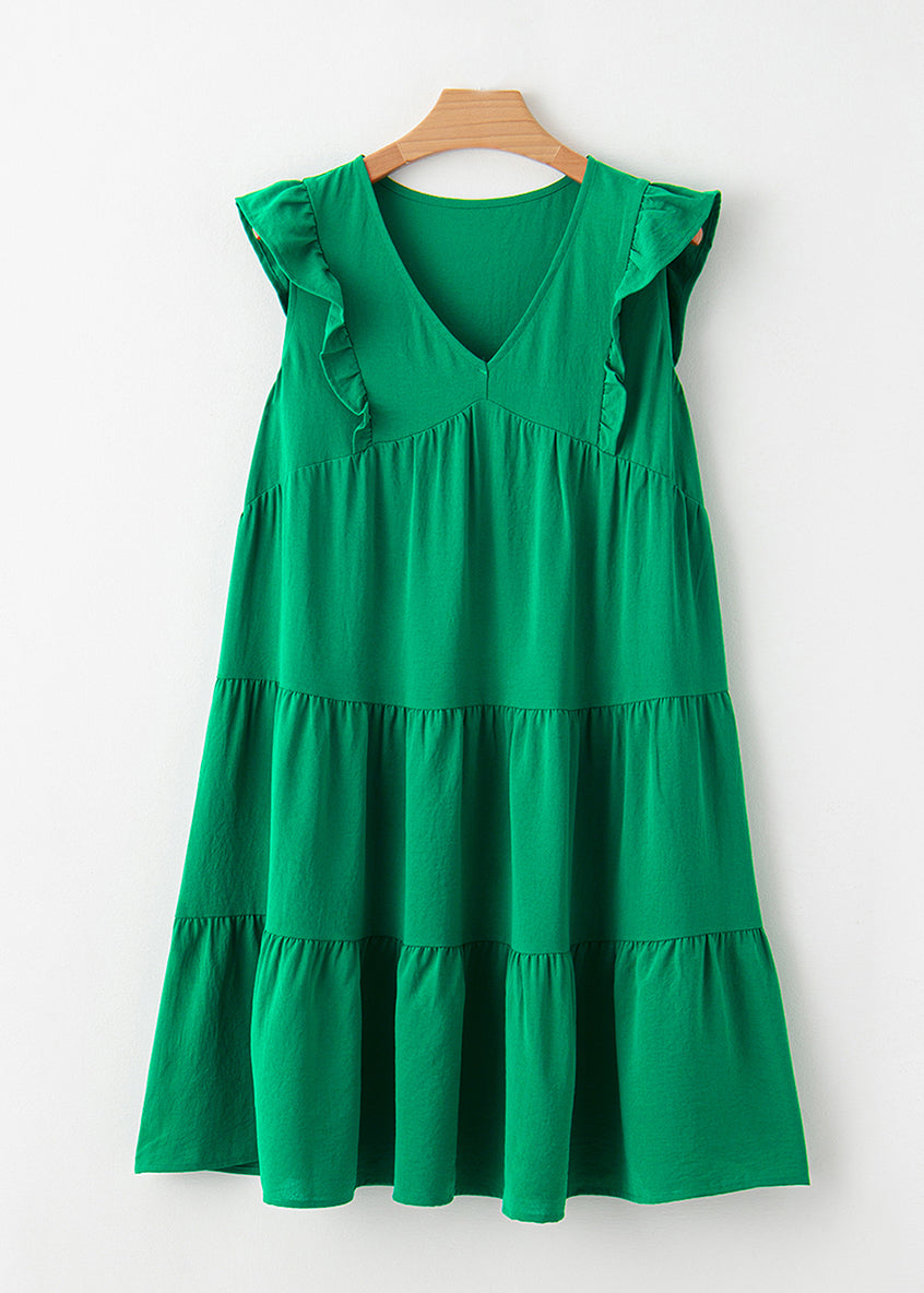 Loose Green V Neck Patchwork Mid Dresses Summe