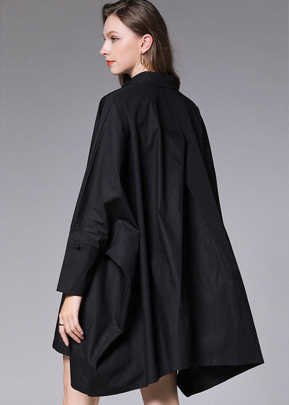 Black Peter Pan Collar Batwing Sleeve Button Blouse Tops Fall