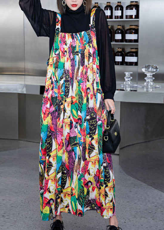 Classy Colorblock Print Silk Spaghetti Strap Dress Spring