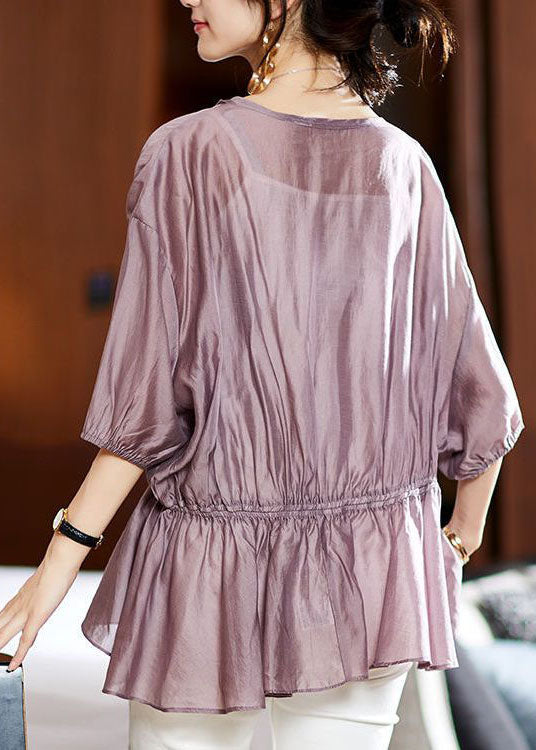 Diy Purple Asymmetrical Wrinkled Silk Shirts Tops Summer