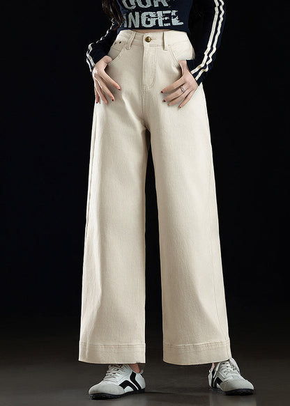 White Oversized Denim Straight Crop Pants Spring