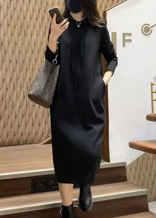 Style Khaki Hooded Cinched Cotton Sweatshirt Dress Spring