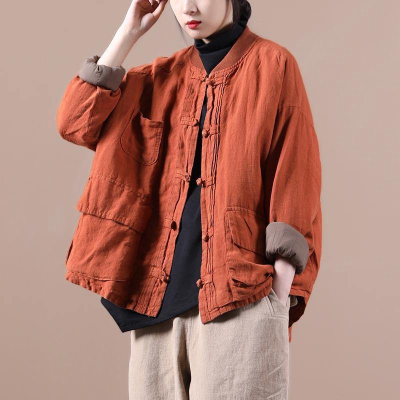 Orange Linen Jacket Short Coat