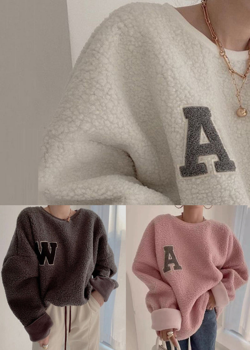Coffee Letter Drawstring Teddy Winter Sweatshirts O Neck