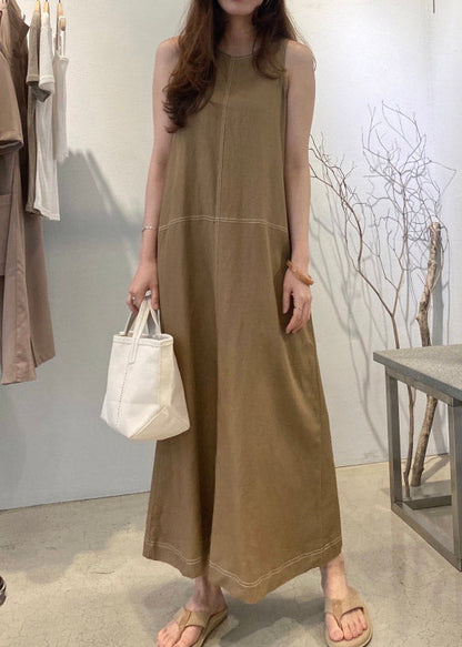 Style Khaki O-neck Long Beach Dresses Summer