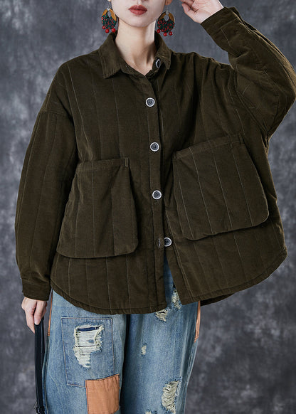 Blackish Green Oversized Pockets Fine Cotton Filled Puffer Jacket Winter