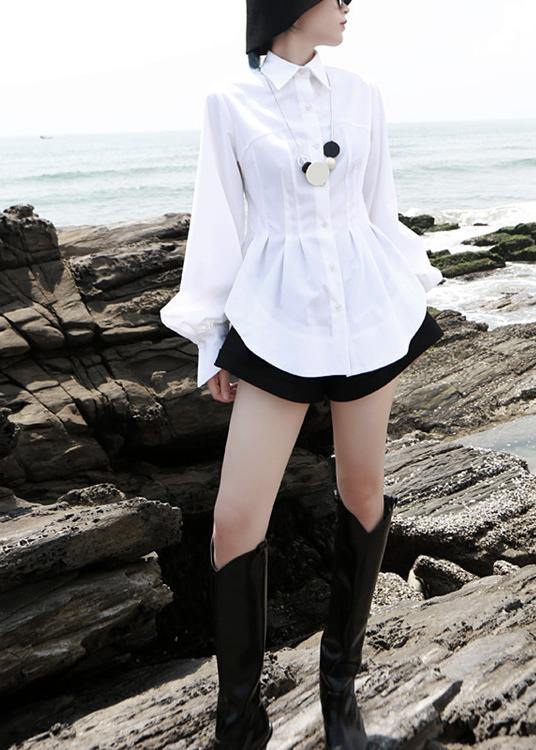 White Traveling Cotton Blouse Tops Spring