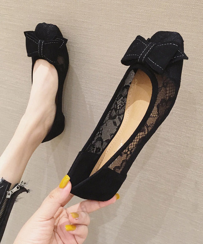 Black Bow Tulle Splicing Embroider Flower Sandals