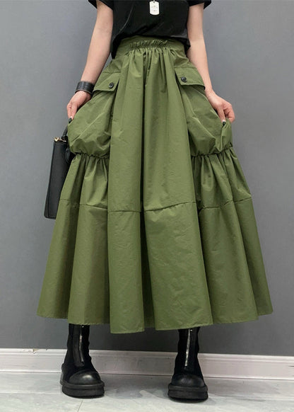 Green Pockets Patchwork Elastic Waist Maxi Skirts Summer