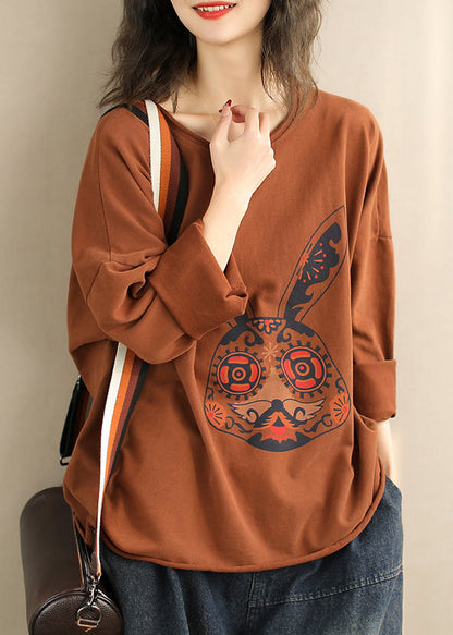 Red O Neck Print Cotton T Shirt Spring