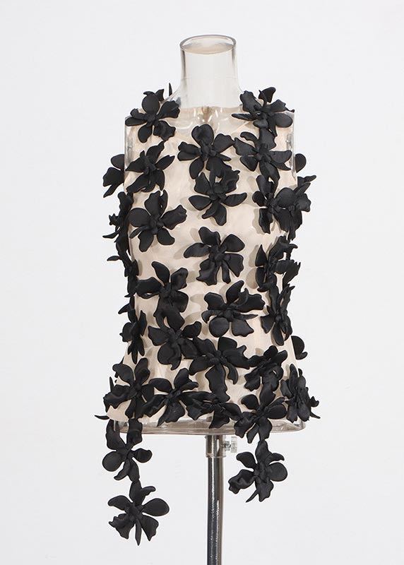 Black Decorated Tulle Tops Sleeveless