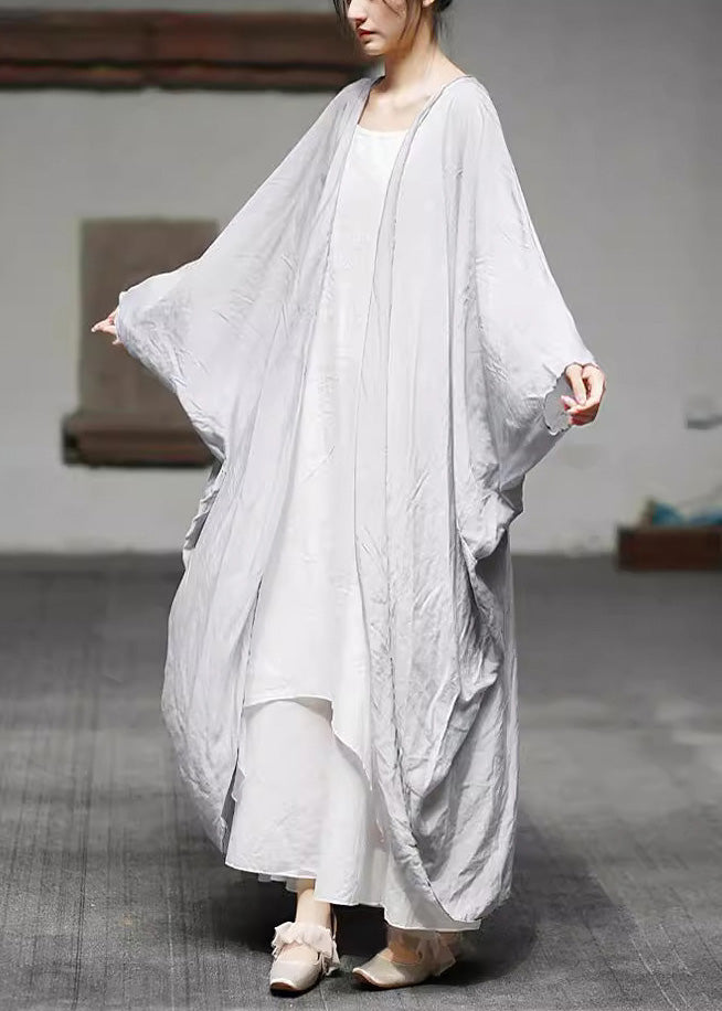 Khaki Cotton Long Cardigan Batwing Sleeve