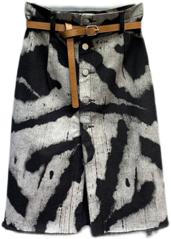 Retro Black Front Open Button Denim Skirts Summer