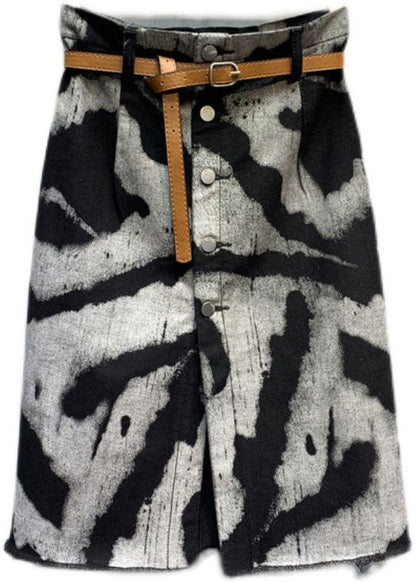Retro Black Front Open Button Denim Skirts Summer
