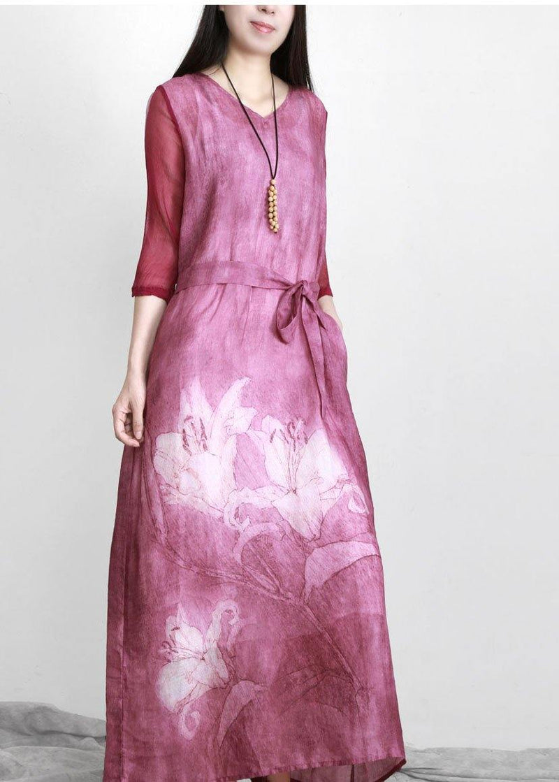 Art Blue Print Linen Tunic Patchwork Dress