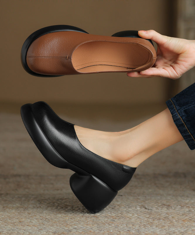 Splicing Chunky Loafers for Brown Sheepskin