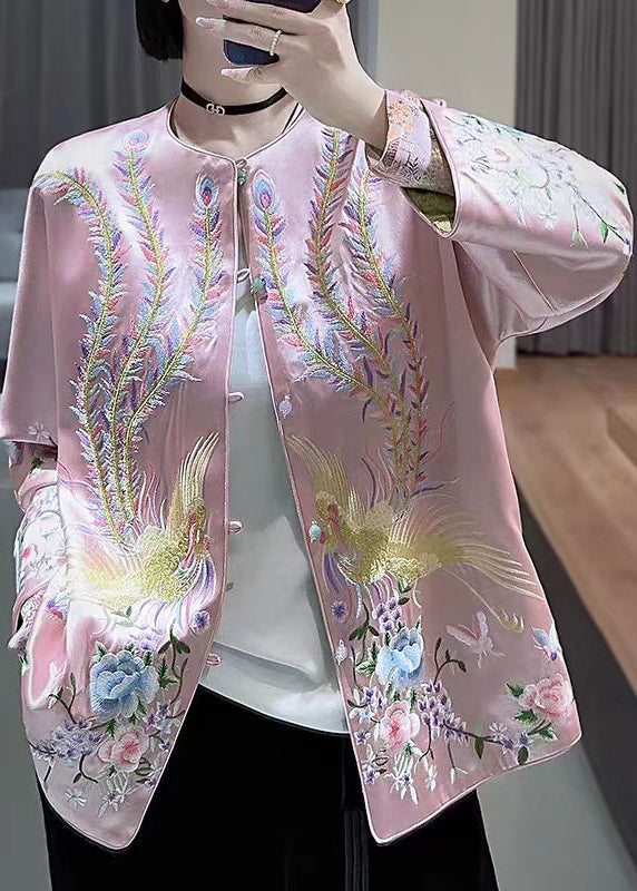 Pink Embroideried Wear on Both Sides Silk Coat Spring