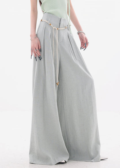 New Grey Zippered Cotton Wide Leg Pants High Waist Fall