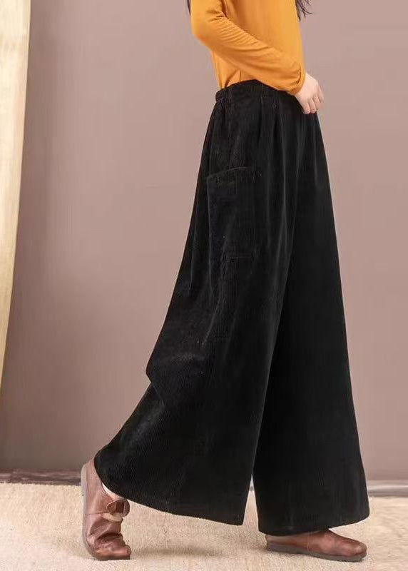 New Brown Pockets Corduroy Warm Fleece Wide Leg Pants Winter