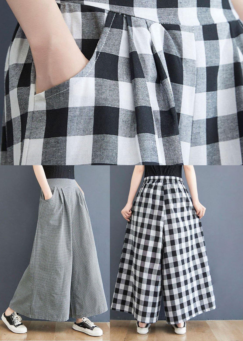 Boutique Small Grid Pockets Wide Leg Summer Cotton Linen Pants