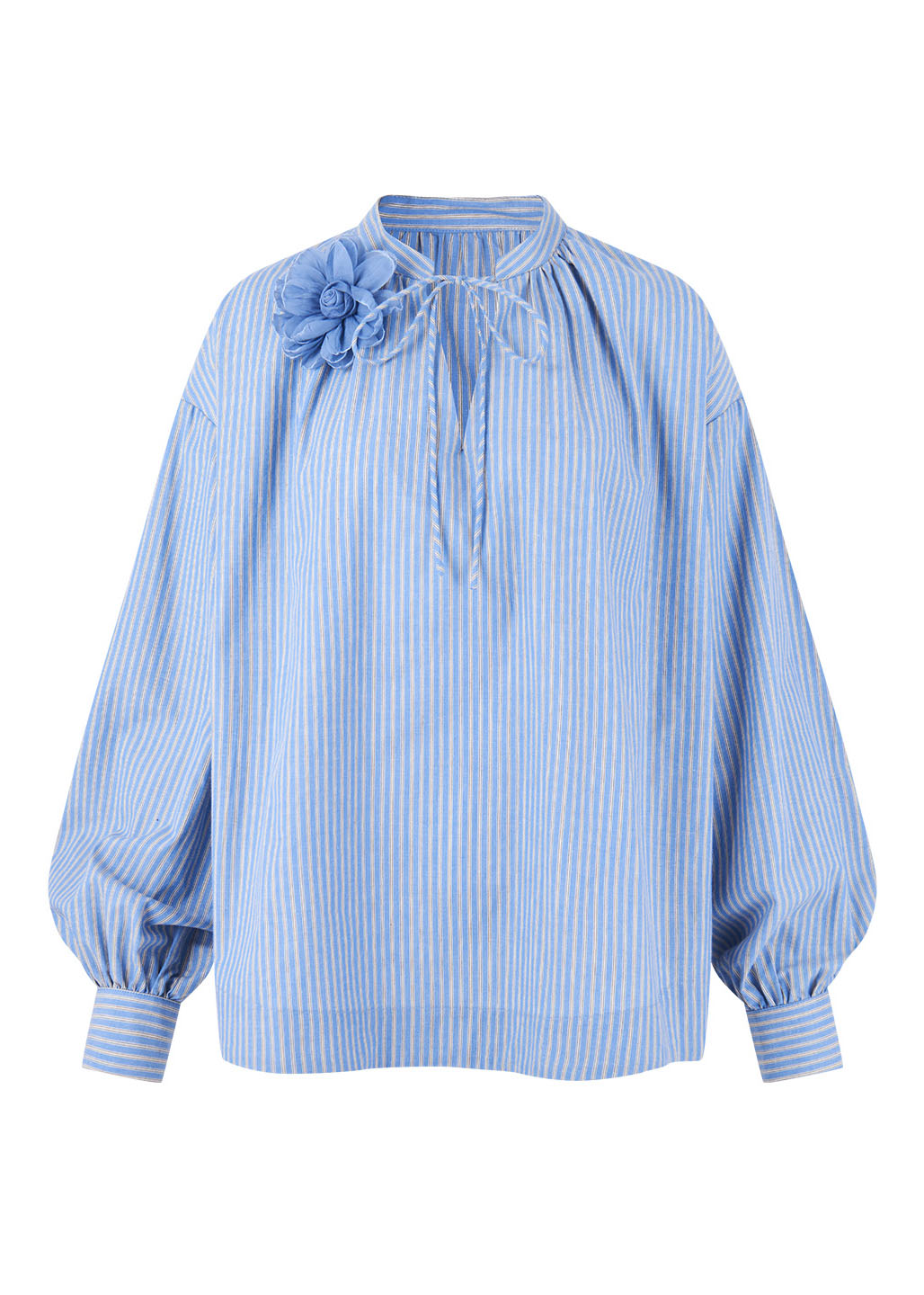 Italian Blue Striped V Neck Cotton Shirt Fall