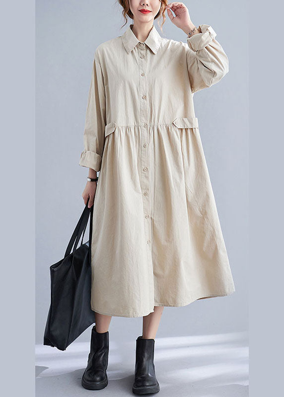 Diy Apricot Peter Pan Collar Button Patchwork Fall Vacation Dresses Long Sleeve