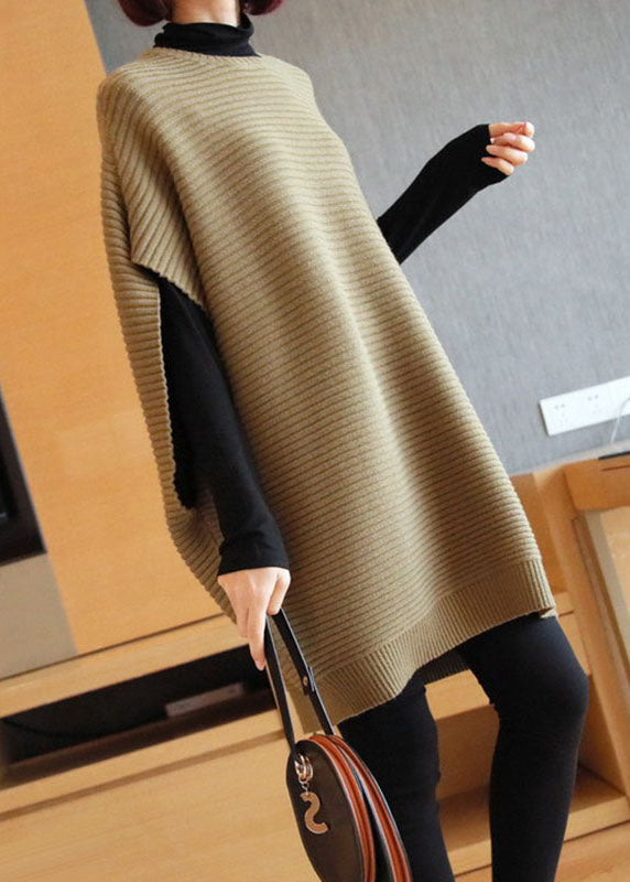 French Light Green O-neck Patchwork Fall Knit Knit Vest
