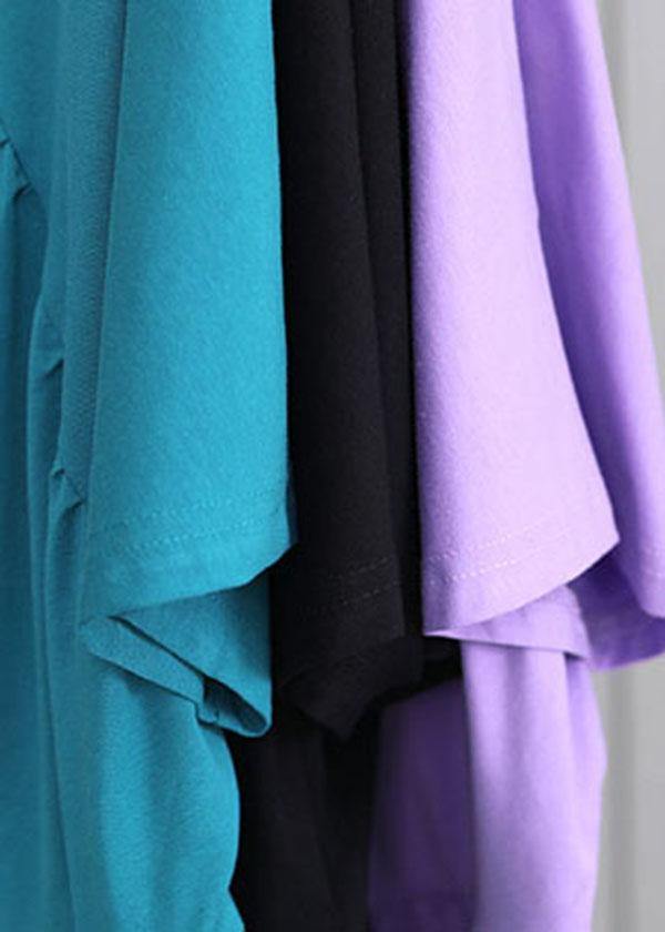 French Black Asymmetrical Cotton Dress Summer Dresses
