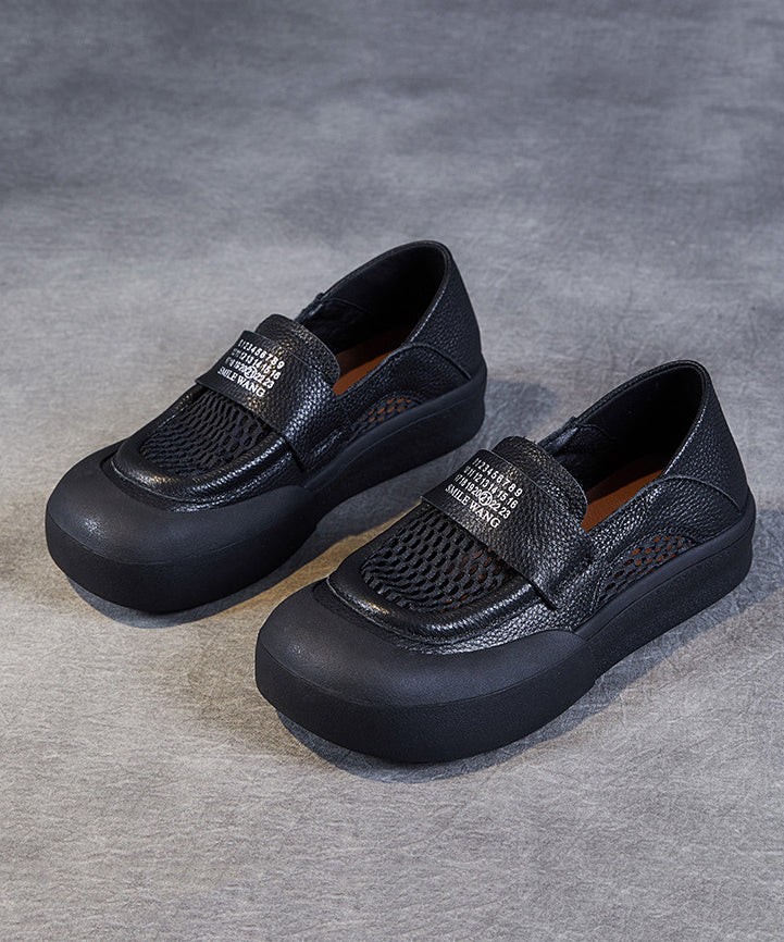 Black Cowhide Leather Hollow Out Loafers Shoes for