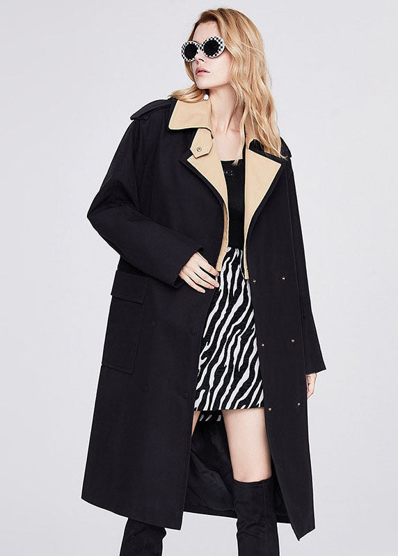 Fitted Khaki Double-layer Collar Patchwork Cotton Fake Two Piece Single Breasted Trench Spring