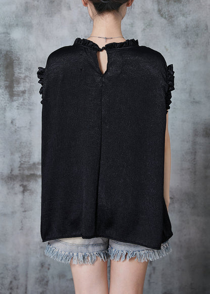 Black Ruffled Bow Silk Tank Summer