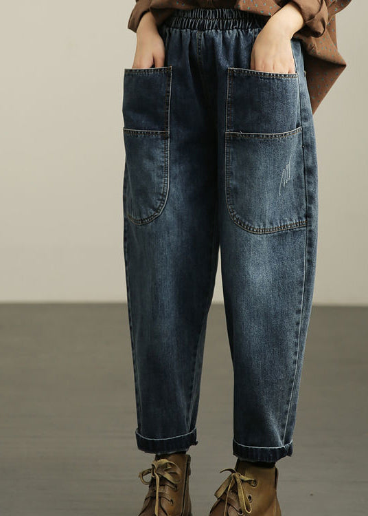 Blue Pockets Denim Harem Pants Fall