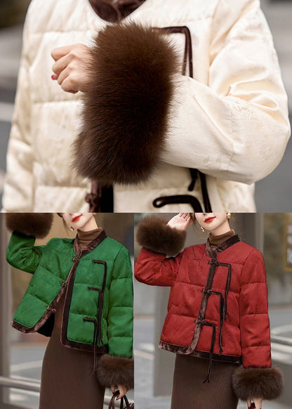 Green Tasseled Patchwork Duck Down Oriental Coats Winter