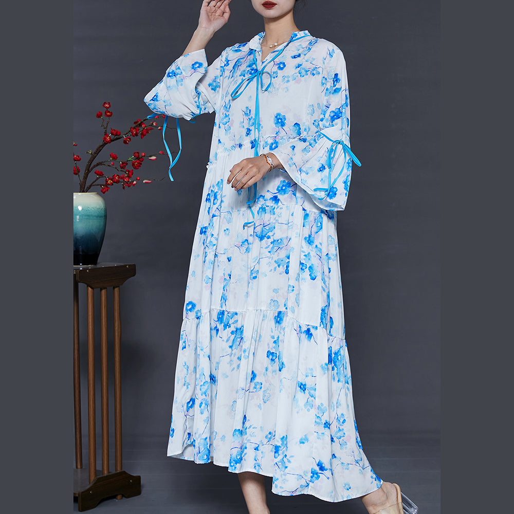 Modern White Ruffled Print Cotton Long Dresses Summer