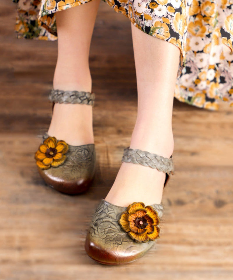 Grey Buckle Strap Embossed Sandals