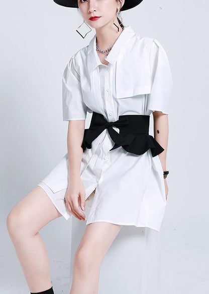 Summer White Ruffles Asymmetrical Design Dress