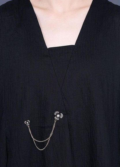 French Black V Neck Asymmetrical Design Dresses Summer