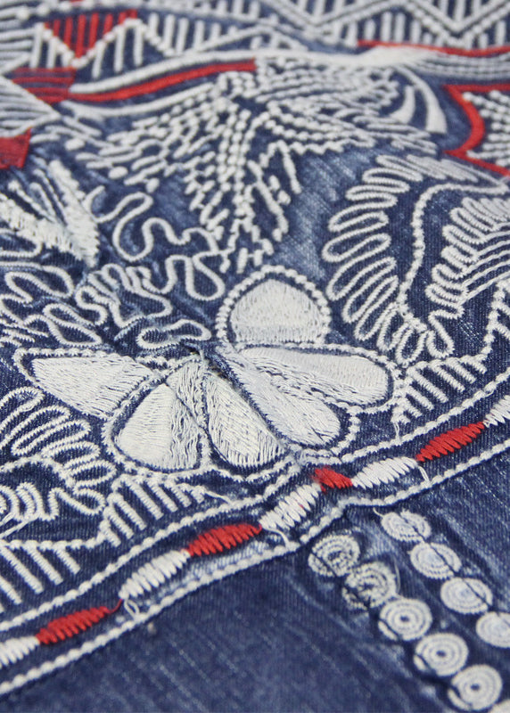Boutique Blue Zippered Hooded Embroideried Pockets Denim Trench Coats Spring