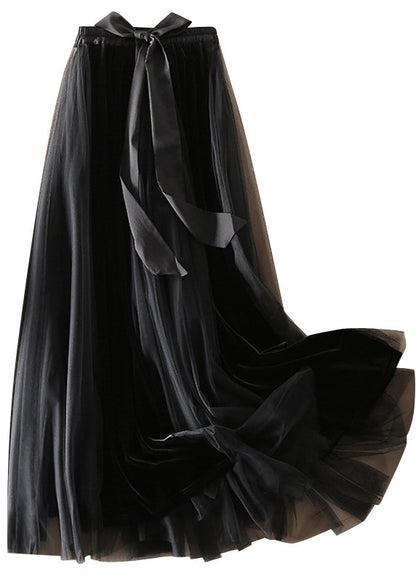 Black Bow Patchwork Tulle Skirt Spring