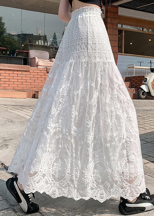 White Lace Hollow Out Tulle Skirt Summer