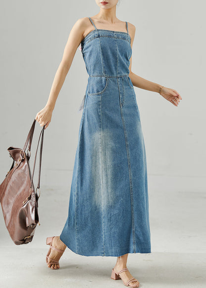 Blue Silm Fit Denim Spaghetti Strap Dress Summer