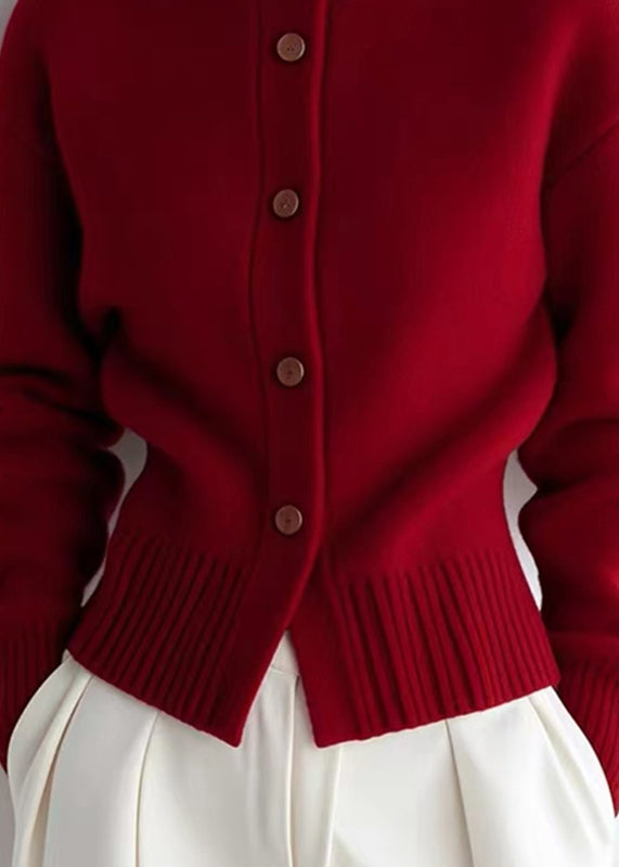 Red Turtleneck Patchwork Cotton Knit Cardigans Spring