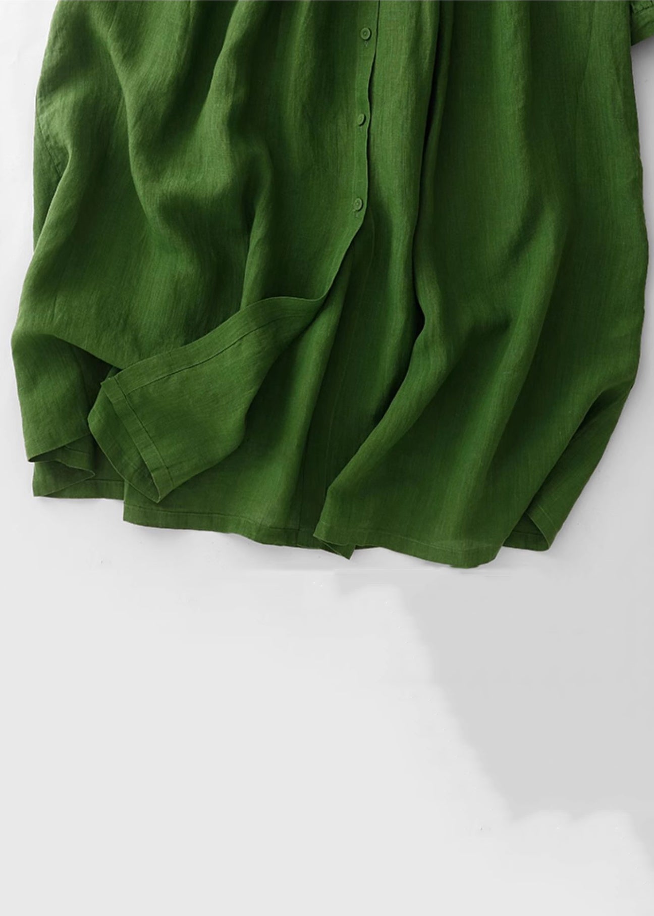 Art Green Button Wrinkled Cotton Blouses Dress Spring