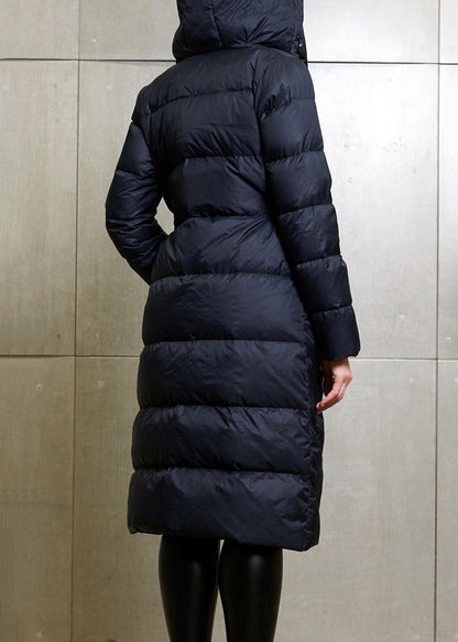 Black Button Patchwork Cotton Blend Coat Winter