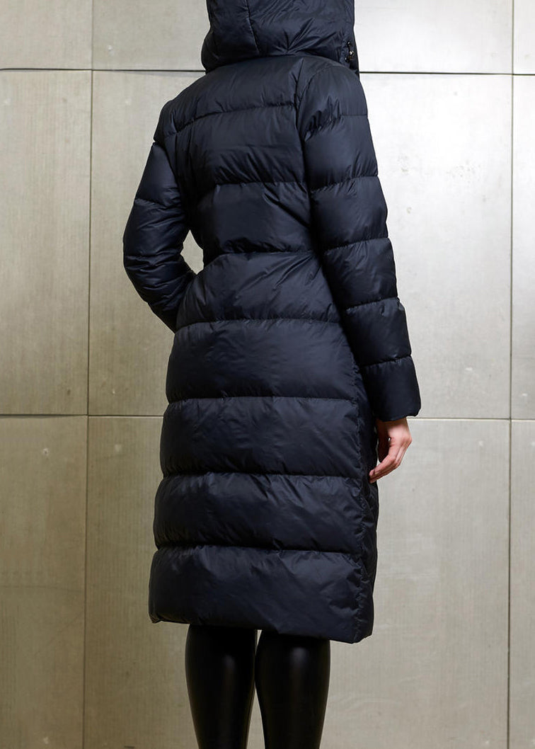 Black Button Patchwork Cotton Blend Coat Winter