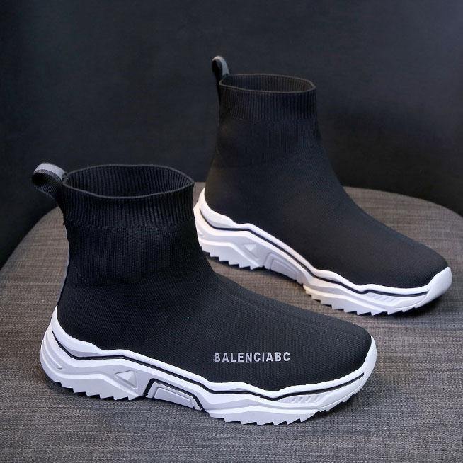 Black Knit Fabric Ankle Boots Platform Boots