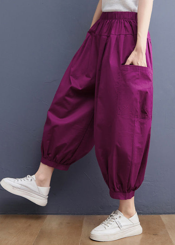 Loose Red Elastic Waist Lantern Pants Spring