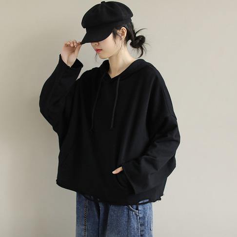 Unique Chocolate Crane Tops Hooded Hole Short Spring Blouse