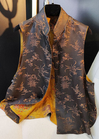 Yellow Button Jacquard Wear on Both Sides Fall Sleeveless Vest