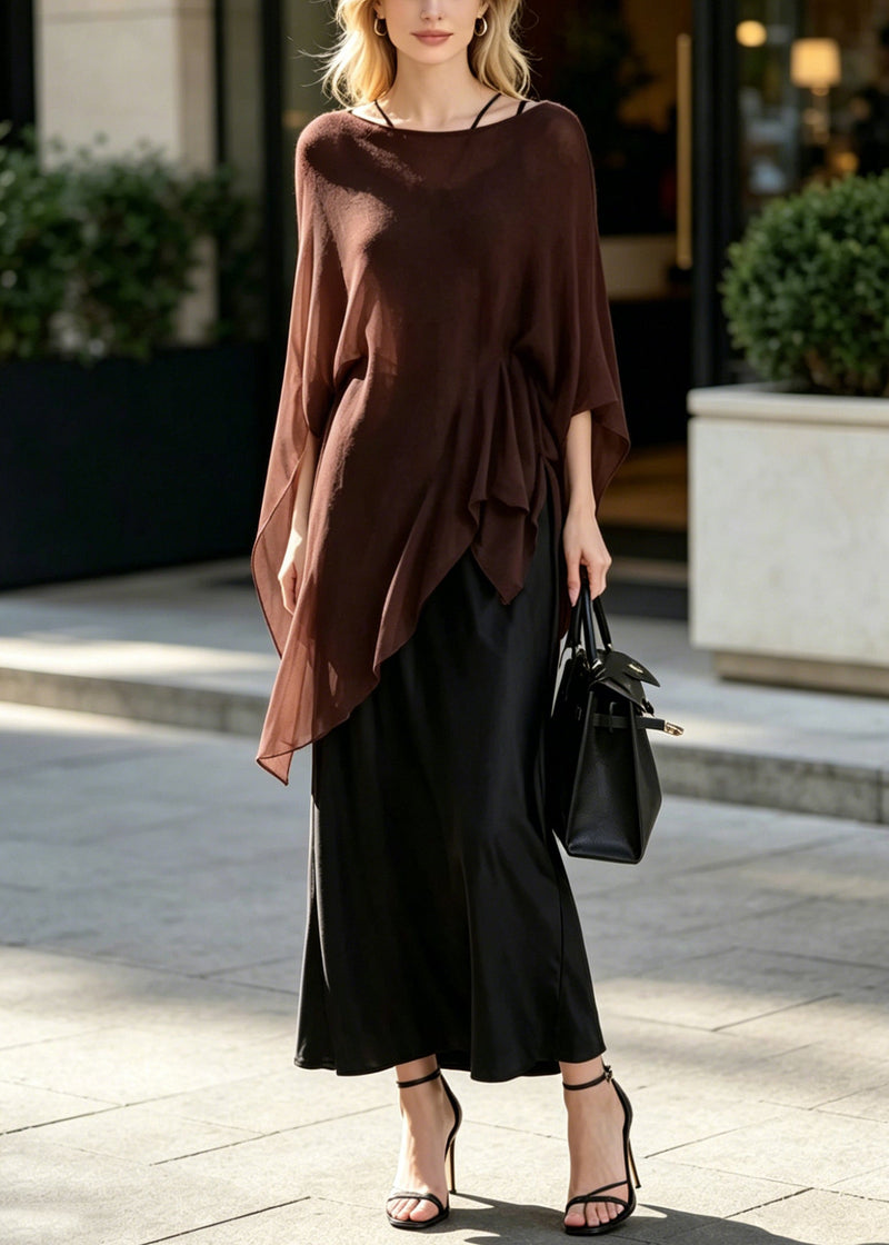 Brown Oversized Draping Chiffon Two Pieces Set Summer